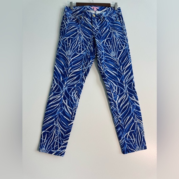 Lilly Pulitzer South Ocean Blue and White Ankle Cropped Jeans - Picture 2 of 15